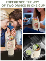 Beige 40oz Silicone Dual-Chamber Cup Separator - Food-Grade Drink Divider, Cold Drink Mug with Separate Compartments, BPA-Free Silicone Liner for