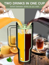 Bule 40oz Silicone Dual-Chamber Cup Separator - Food-Grade Drink Divider, Cold Drink Mug with Separate Compartments, BPA-Free Silicone Liner for Beverages, Juice, Coffee, and Tea - 45-Degree Angle