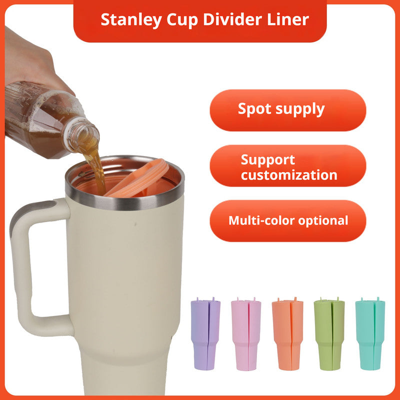 Orange 40oz Silicone Dual-Chamber Cup Separator - Food-Grade Drink Divider, Cold Drink Mug with Sepa