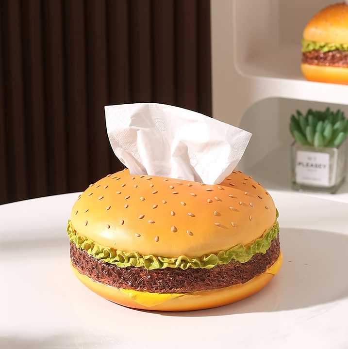 Round Creative Burger Tissue Box ??Fun American-Style Cartoon Paper Towel Holder for Home D?cor and Gifts