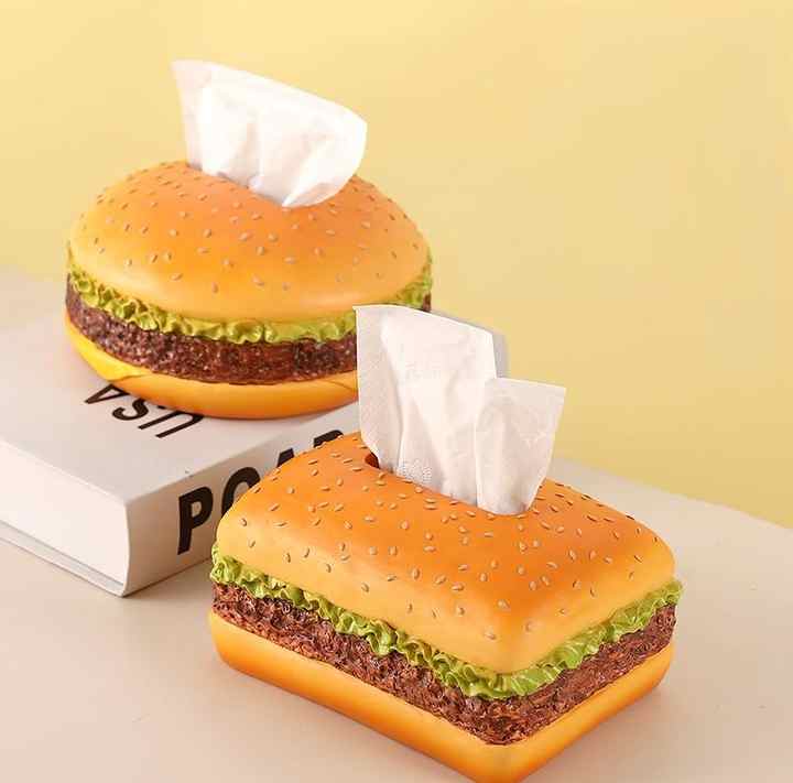Round Creative Burger Tissue Box ??Fun American-Style Cartoon Paper Towel Holder for Home D?cor and Gifts