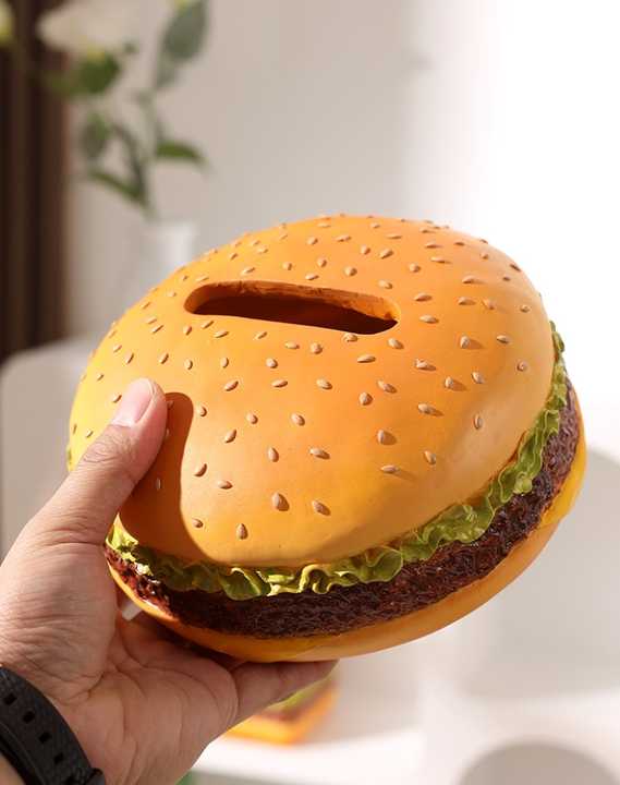 Square Creative Burger Tissue Box - Fun American-Style Cartoon Paper Towel Holder for Home D?cor and Gifts