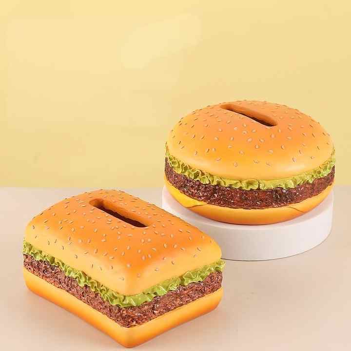 Square Creative Burger Tissue Box - Fun American-Style Cartoon Paper Towel Holder for Home D?cor and Gifts