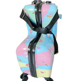 Pink Kids Ride-On Luggage - 20-Inch Cartoon Travel Suitcase with Footrest, Durable Rolling Carry-On for Children - Side View