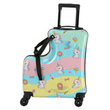 Pink Kids Ride-On Luggage - 20-Inch Cartoon Travel Suitcase with Footrest, Durable Rolling Carry-On for Children - 45-Degree Angle