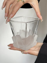 4 Pcs Frosted Ice Cube Glass – Creative Whiskey Glass, Premium Textured Tumbler, 300ml Capacity for Home Bars - Side View