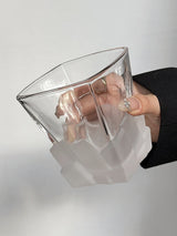 4 Pcs Orange Frosted Ice Cube Glass - Creative Whiskey Glass, Premium Textured Tumbler, 300ml Capacity for Home Bars - 45-Degree Angle