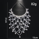 Silver Bohemian Pearl Net Headband – Vintage Mesh Hair Accessory for Women | Elegant Faux Pearl Bridal Hairpiece - Side View
