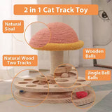 Small Pink Interactive Cat Scratching Post with Ball Track - Fun Mushroom-Shaped Cat Toy for Play, Scratching, and Entertainment - Side View