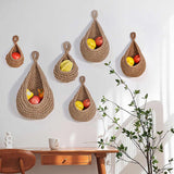 Khaki 3-Piece Wall-Mounted Cotton Rope Storage Baskets ??Large, Medium, and Small Hand-Woven Fruit/Vegetable/Storage Nets (Large weight 300g, Medium
