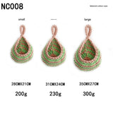Green And Pink 3-Piece Wall-Mounted Cotton Rope Storage Baskets ??Large, Medium, and Small Hand-Woven Fruit/Vegetable/Storage Nets (Large weight 300g,