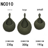 Green 3-Piece Wall-Mounted Cotton Rope Storage Baskets ??Large, Medium, and Small Hand-Woven Fruit/Vegetable/Storage Nets (Large weight 300g, Medium