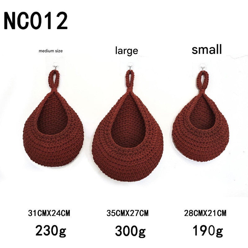 Red 3-Piece Wall-Mounted Cotton Rope Storage Baskets ??Large, Medium, and Small Hand-Woven Fruit/Vegetable/Storage Nets (Large weight 300g, Medium