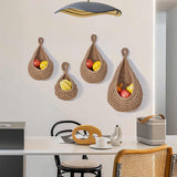 Red 3-Piece Wall-Mounted Cotton Rope Storage Baskets – Large, Medium, and Small Hand-Woven Fruit/Vegetable/Storage Nets (Large weight 300g, Medium weight 230g, Small weight 200g) - Front View