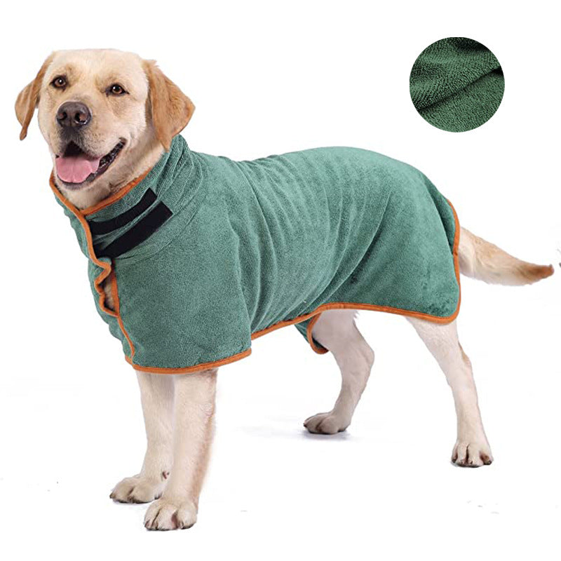 S Green Pet Dog Quick-Dry Bathrobe  Absorbent Towel Robe for Medium and Large Dogs