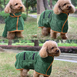 S Green Pet Dog Quick-Dry Bathrobe – Absorbent Towel Robe for Medium and Large Dogs - Front View