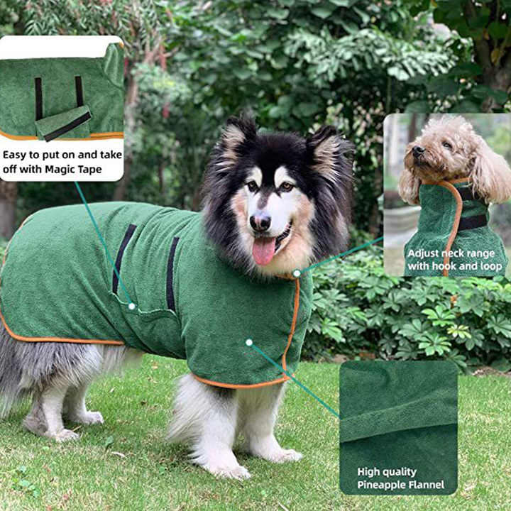 S Green Pet Dog Quick-Dry Bathrobe  Absorbent Towel Robe for Medium and Large Dogs