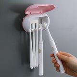 Cyan Wall-Mounted Toothbrush Sterilizer with UV-C Disinfection and Drying - USB Rechargeable, Family 5-Brush Holder, ABS Material - Front View