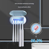 Cyan Wall-Mounted Toothbrush Sterilizer with UV-C Disinfection and Drying - USB Rechargeable, Family 5-Brush Holder, ABS Material