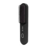 Black Wireless Hair Straightening Brush - Portable 2-in-1 Styling Tool with USB Charging, Ceramic Heat Technology, and Compact Design