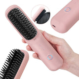 Yellow Wireless Hair Straightening Brush - Portable 2-in-1 Styling Tool with USB Charging, Ceramic Heat Technology, and Compact Design - Front View