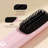 Yellow Wireless Hair Straightening Brush - Portable 2-in-1 Styling Tool with USB Charging, Ceramic Heat Technology, and Compact Design - Side View