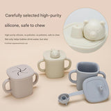 Light Brown Silicone Baby Training Cup with Dual Handles, Duck-Bill & Snack Cup Lids, Spill-Proof & Drop-Proof - Front View