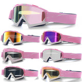 Progressive Pink + Silver Lenses Outdoor Protective Motorcycle Goggles - Windproof, Dustproof, Skiing, and Cycling Eyewear - Lightweight Anti-Fog Design for Men and Women - Front View