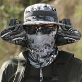 Black Solar-Powered Cooling Wide Brim Hat - USB Rechargeable Dual Fan Fisherman Cap - UPF50+ Sun Protection and Quick-Dry Design for Men and Women - Rear View