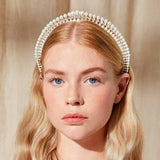 Silver Elegant Faux Pearl Bridal Headband – Multi-Layer Vintage Princess Tiara for Weddings and Formal Occasions, Lightweight Design - Front View