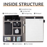 Black A4 Leather Multi-Functional Business Document Folder with Card Slots - Contract File Organizer - Side View