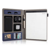 Grey A4 Leather Multi-Functional Business Document Folder with Card Slots - Contract File Organizer - Front View