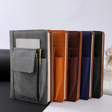Reddish Brown A5 Multi-Functional PU Leather Notebook with Pockets - Office Planner and Journal - Top-Down View