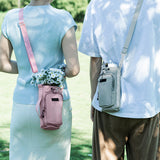 Grey Portable Outdoor Water Bottle Holder Bag with Adjustable Shoulder Strap, Nylon Waterproof Material, 121g Lightweight, 23cm Height for Travel and Hiking(Water Cup Not Included) - Front View