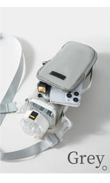 Grey Portable Outdoor Water Bottle Holder Bag with Adjustable Shoulder Strap, Nylon Waterproof Material, 121g Lightweight, 23cm Height for Travel and Hiking(Water Cup Not Included) - 45-Degree Angle