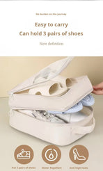 2 Pcs Grey Waterproof Foldable Travel Shoe Storage Bag, Three-Layer Design Shoe Organizer, Portable Shoe Pouch for Trips