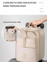2 Pcs Pink Waterproof Foldable Travel Shoe Storage Bag, Three-Layer Design Shoe Organizer, Portable Shoe Pouch for Trips - Front View