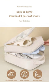 2 Pcs Pink Waterproof Foldable Travel Shoe Storage Bag, Three-Layer Design Shoe Organizer, Portable Shoe Pouch for Trips - Side View