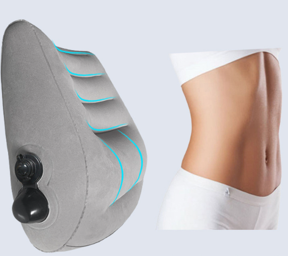 Grey Portable Press-to-Inflate Travel Lumbar Cushion ??Lightweight, Supportive Backrest for Flights, Trains, and Office Use