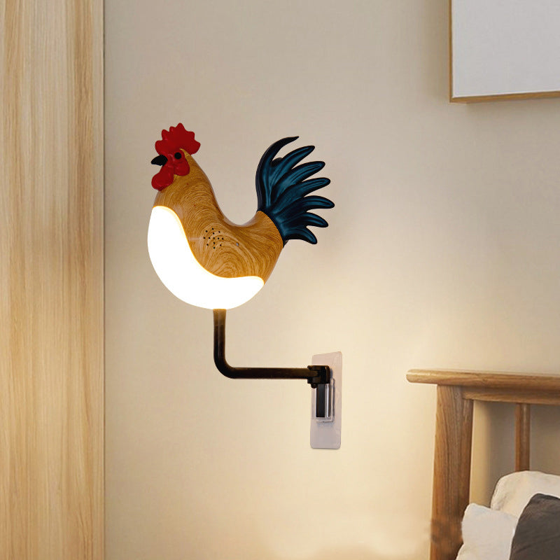 Grey USB Rechargeable Rooster Wall Lamp with Sound, Aromatherapy, and Decorative Design ??Creative Nightlight for Bedroom and Corridor