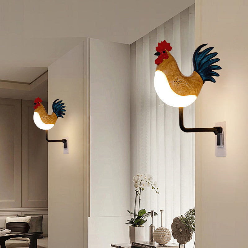 Grey USB Rechargeable Rooster Wall Lamp with Sound, Aromatherapy, and Decorative Design ??Creative Nightlight for Bedroom and Corridor
