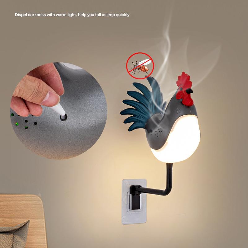 Grey USB Rechargeable Rooster Wall Lamp with Sound, Aromatherapy, and Decorative Design ??Creative Nightlight for Bedroom and Corridor
