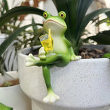 2 Pcs Green Realistic Frog with Legs Crossed Pot Hanger - Glass Fish Tank Edge Decor, Outdoor Garden Animal Ornament, Hanging Planter Decoration - Top-Down View