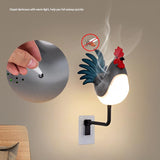 Silver USB Rechargeable Rooster Wall Lamp with Sound, Aromatherapy, and Decorative Design - Creative Nightlight for Bedroom and Corridor - 45-Degree Angle