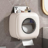Light Khaki Wall-Mounted Bathroom Tissue Box - Waterproof Paper Towel Dispenser with Storage Shelf, No-Drill Design(Tissue Box Only) - Front View