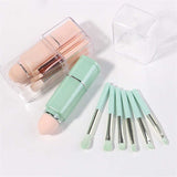 White 8-in-1 Retractable Mini Makeup Brush Set with Protective Cover – Compact Design for Travel and On-the-Go Touchups - Front View