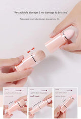 Pink 8-in-1 Retractable Mini Makeup Brush Set with Protective Cover - Compact Design for Travel and On-the-Go Touchups - 45-Degree Angle