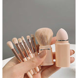 Green 8-in-1 Retractable Mini Makeup Brush Set with Protective Cover - Compact Design for Travel and On-the-Go Touchups - Side View
