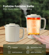 White Portable Foldable Travel Electric Kettle - 316 Stainless Steel Electric Water Boiler - Front View