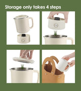 White Portable Foldable Travel Electric Kettle - 316 Stainless Steel Electric Water Boiler - Side View